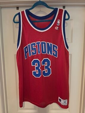 Grant Hill Vintage 90s Detroit Pistons Red NBA Basketball Jersey Size 48